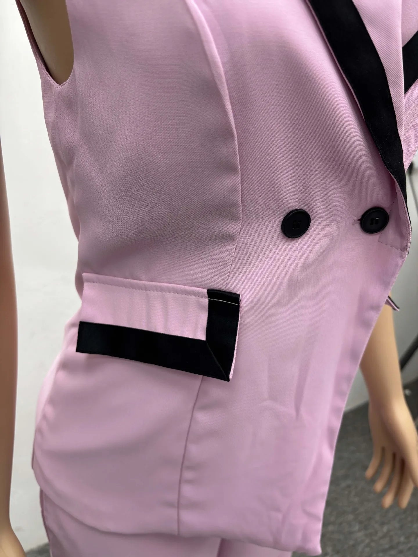 BS -  mode femmes ensemble rayé Patchwork sans manches débardeur Blazer haut et pantalon à jambes larges costume 2025 deux 2 pièces ensembles tenues