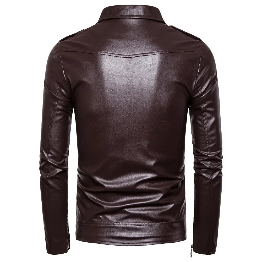 Veste en cuir PU Style motard coupe cintrée pour hommes, manteau décontracté britannique à la mode Y012, veste en cuir confortable et souple pour hommes
