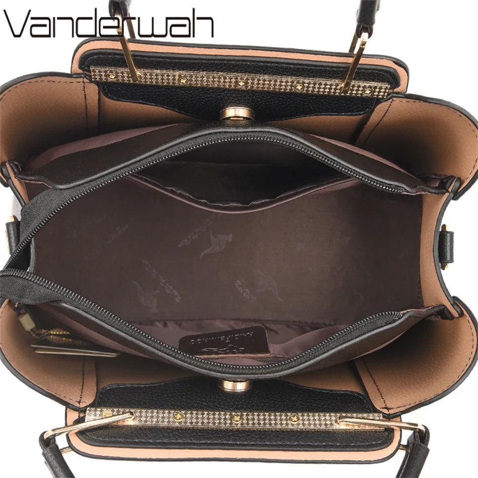 Sac à bandoulière en cuir de grande capacité pour femme, créateur de luxe, 3 couches, initié, sacs à main pour femme, marque shopper, fourre-tout Messenger, 2024