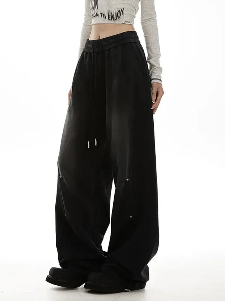 Pantalon de survêtement américain pour femmes, Streetwear, taille haute, Vintage, droit, Hip Hop, Harajuku, ample, à lacets, jambes larges, Baggy