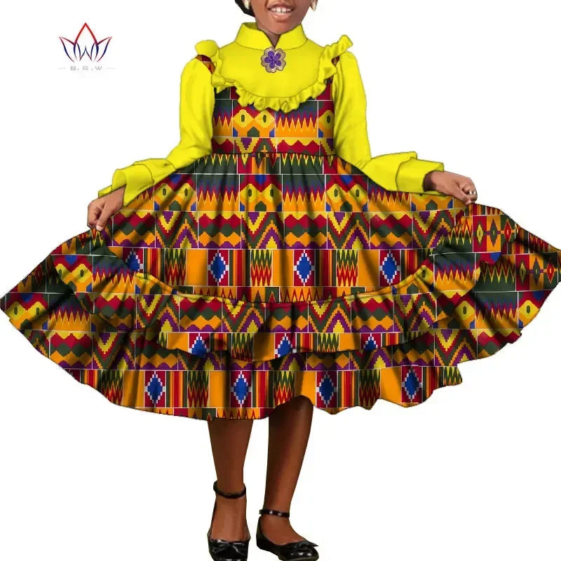 Bintarealwax-Vêtements traditionnels africains pour enfants, robes à volants pour filles, nouvelle mode, Dashiki mignon, WYT575