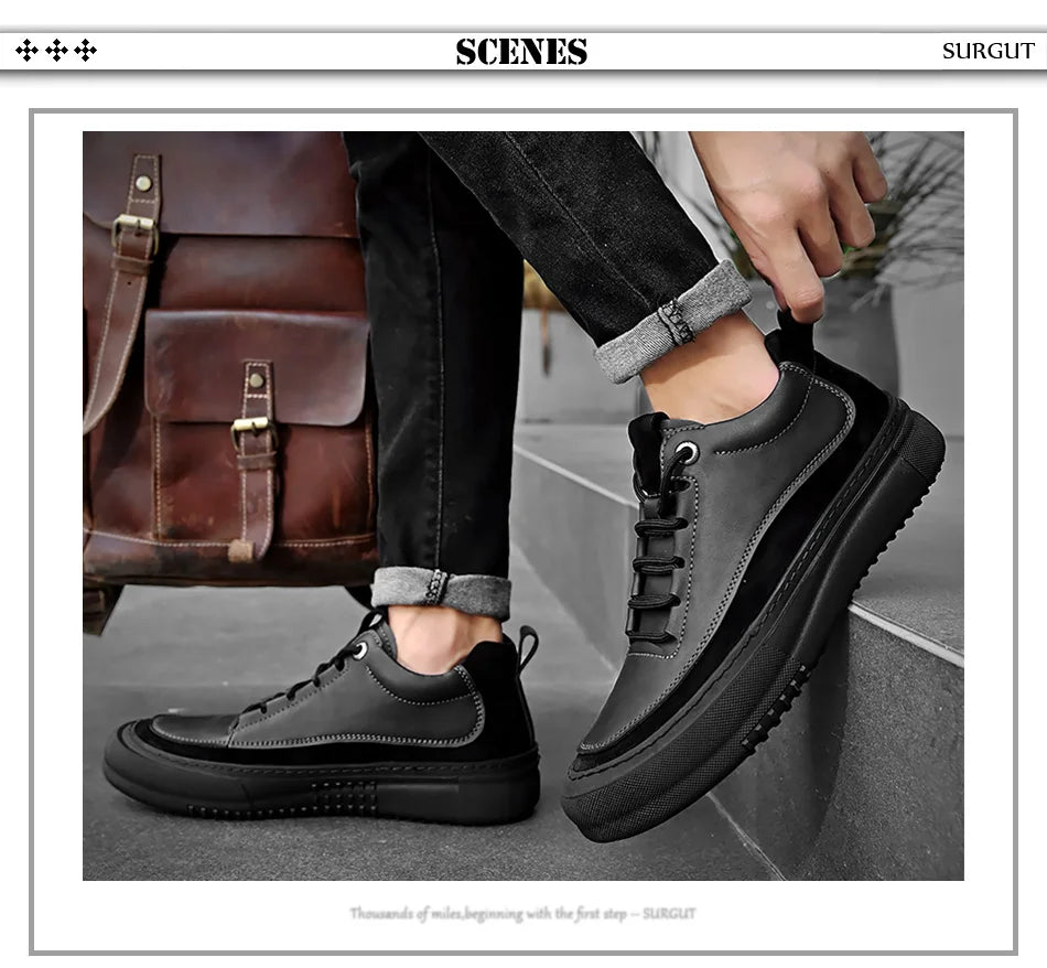 SURGUT-Chaussures décontractées en cuir de vachette pour hommes, coordonnantes, confortables, mode, épissage, semelle optique, automne, hiver, taille 38-44