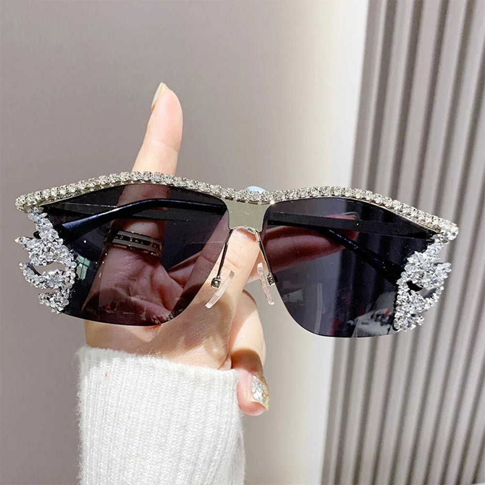 Y2K lunettes de soleil sans monture Punk irrégulière femme lunettes de soleil de luxe concepteur UV400 Protection diamant cristal nuances pour les femmes
