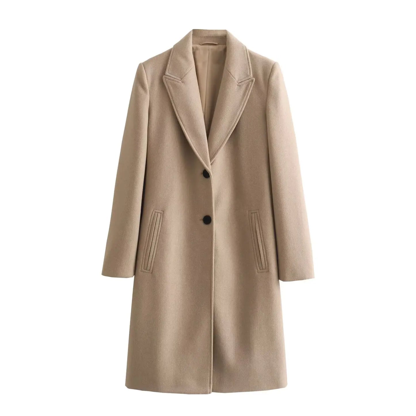 TRAF femmes 2024 automne nouvelle mode Tongle Style coupe ajustée longue manteau décontracté Chic revers bouton à manches longues manteau vêtements d'extérieur Mujer