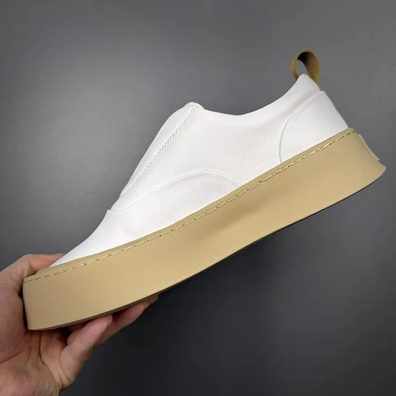 Mocassins à enfiler en cuir véritable pour hommes, chaussures de loisirs respirantes, mode, Style polyvalent, bout rond, plateforme, chaussures décontractées, qualité supérieure