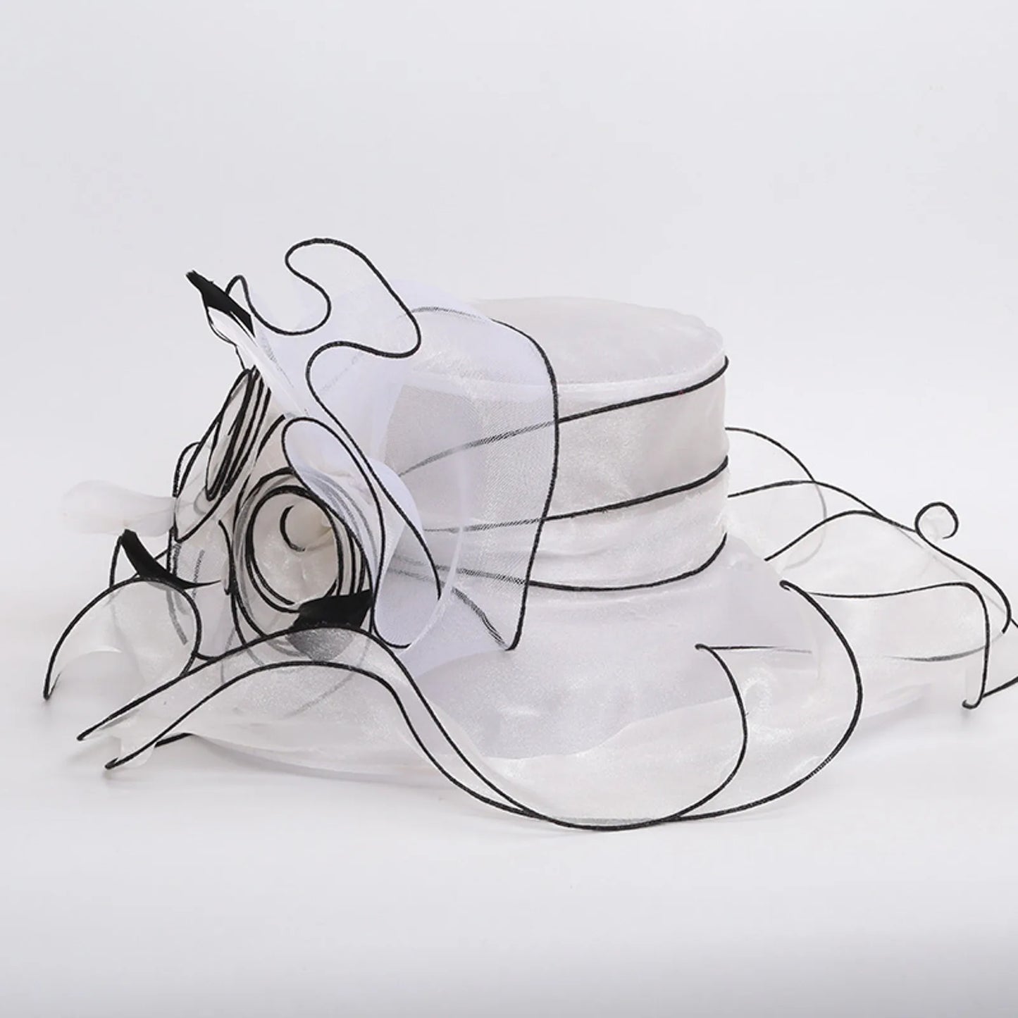 Femmes élégantes chapeau de soleil Organza Fedoras été chapeaux de soleil femmes Kentucky Derby large bord casquette de plage mariage Cocktail thé fête chapeaux