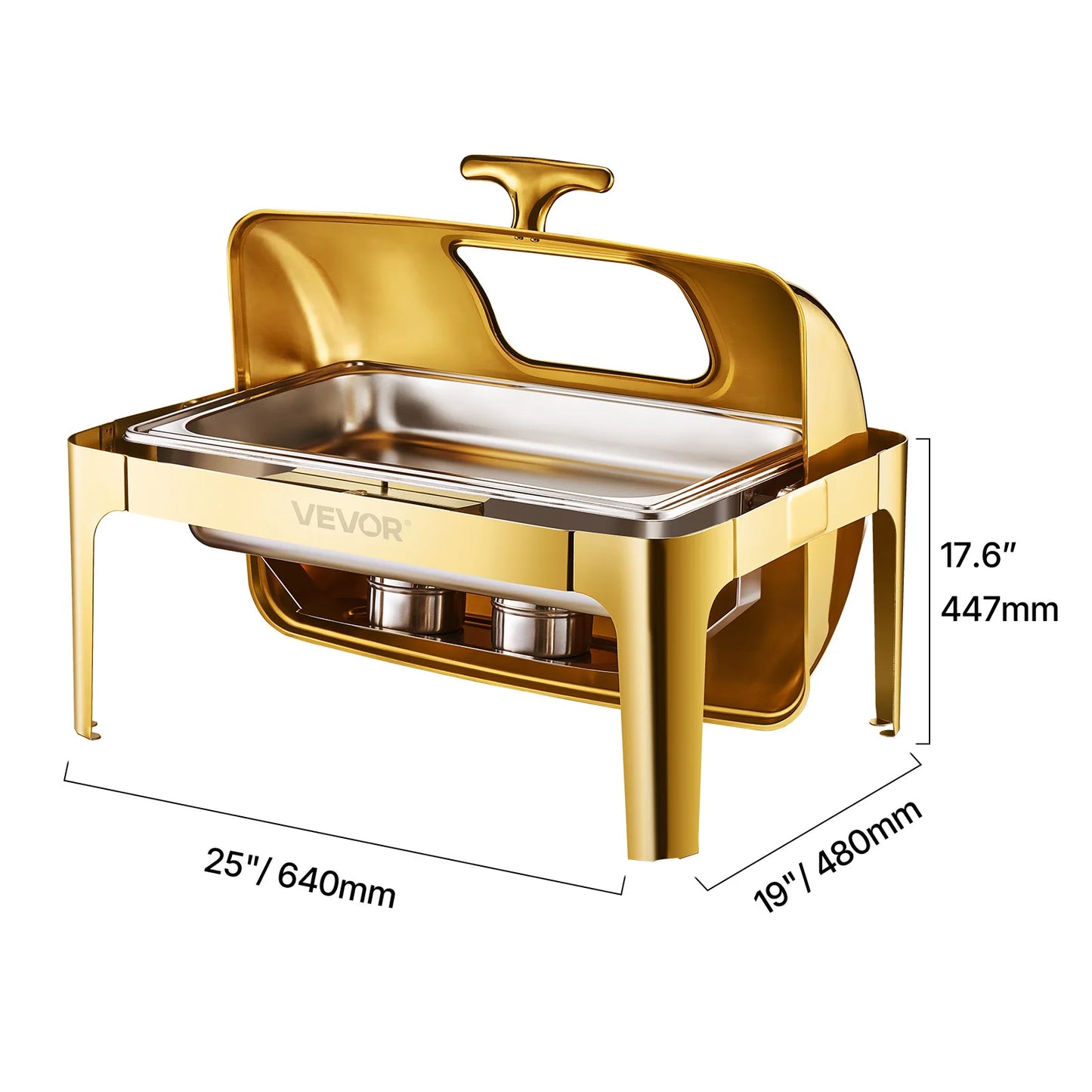 VEVOR Chauffe-Plat Rectangulaire 8,5 L, Buffet Chauffant avec Couvercle Rabattable Visible, Réchaud en Inox avec Bac Pleine Taille, pour Buffet Libre-Service Hôtel Traiteur Restauration, Doré