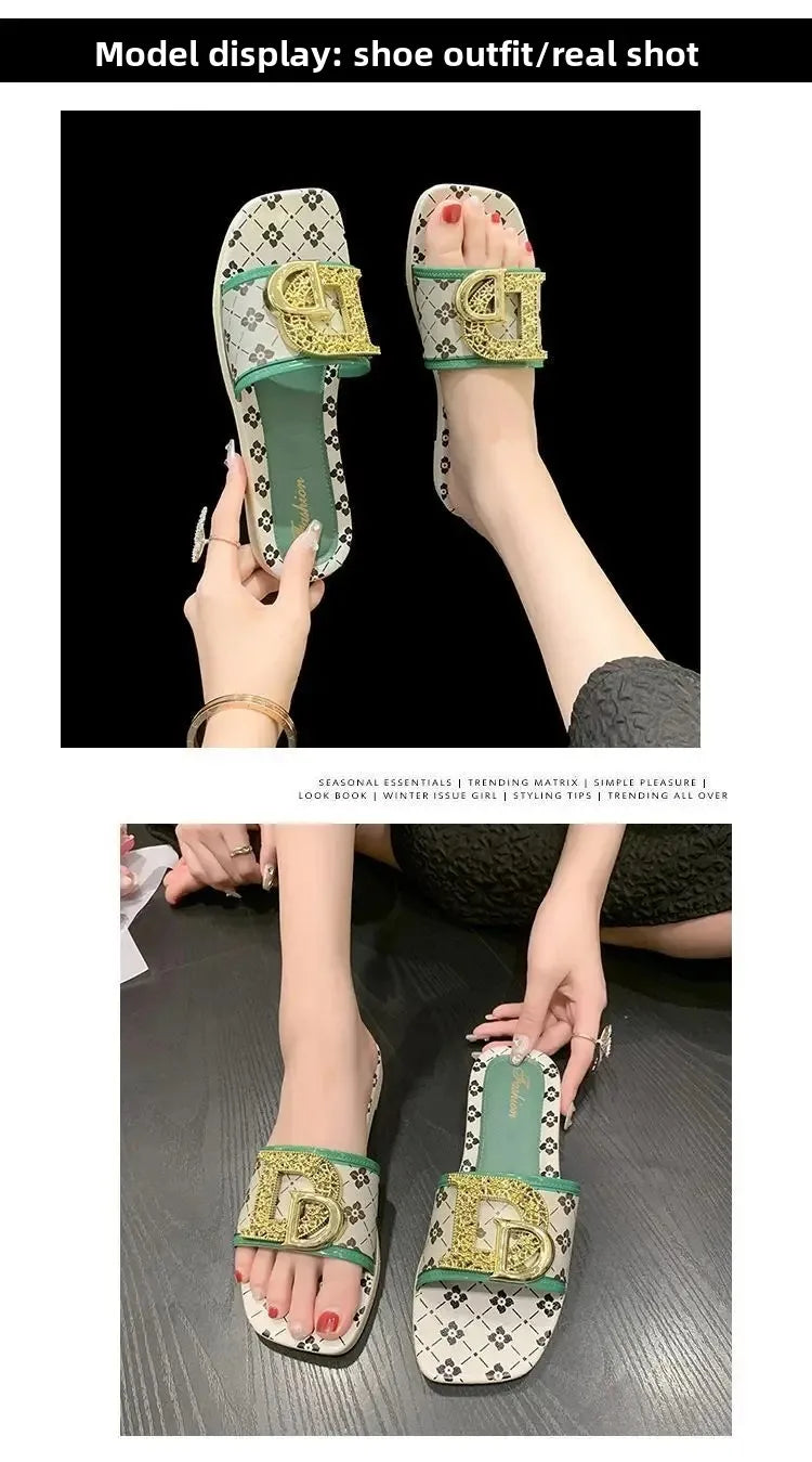 Pantoufles d'été à la mode pour femmes, pantoufles fond souple, antidérapantes, décorées en métal, Style de loisirs, matériau PVC