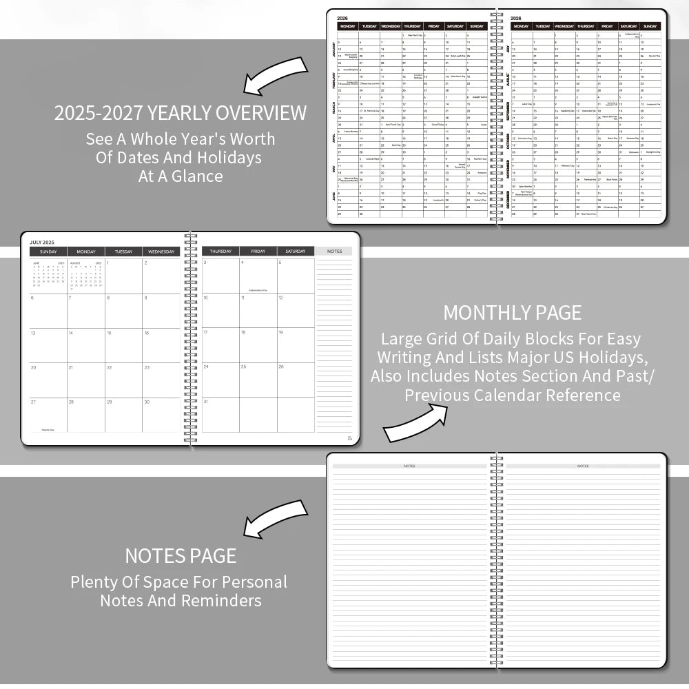 1Pc A4 2025.7-2027.6 Planificateur mensuel et calendrier 2 ans mensuels à partir de 2025 juin. 2027, 24 mensuels, avec 3 autocollants