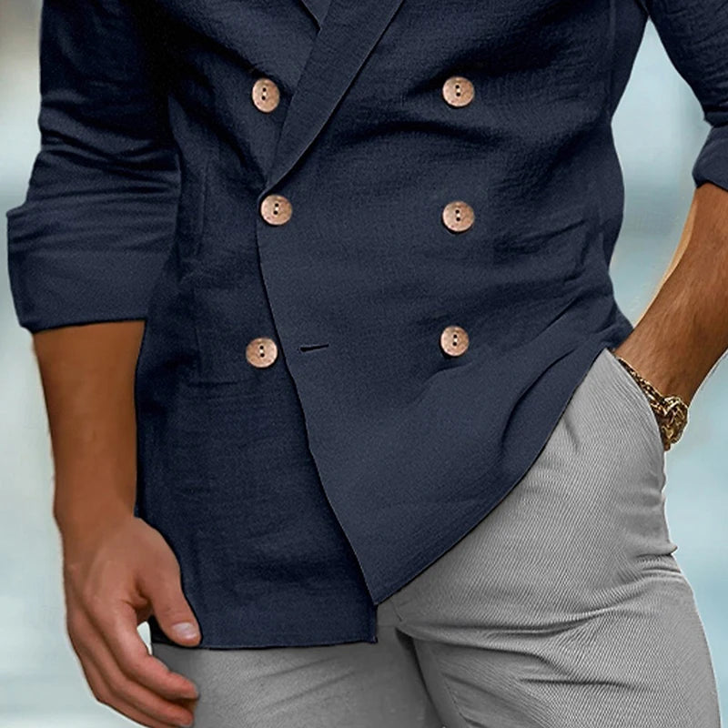 Chemises à col en V pour hommes, manches longues, double boutonnage, coupe couvertes, solide, document décontracté, mode confortable, automne