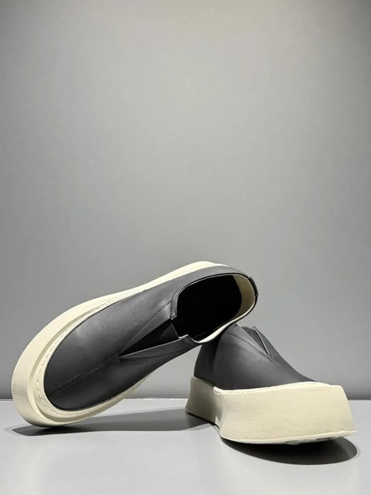 Hommes respirant mode personnalité en cuir véritable bas plate-forme mocassins marche hommes haute rue confortable sans lacet chaussures