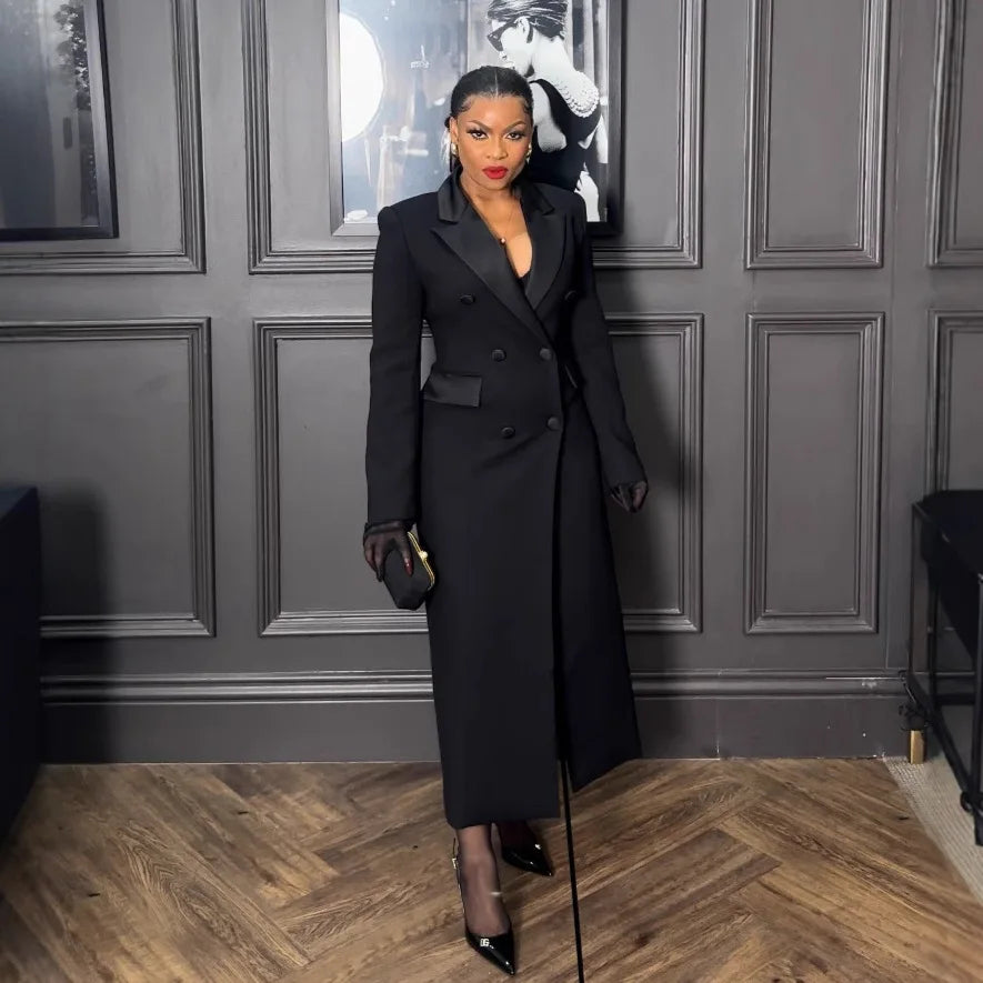 CM.YAYA-Robe longue crantée à manches longues pour femmes, robe de soirée élégante, robe de rue, double boutonnage, sexy, mode, avocat, travail, nuit, printemps