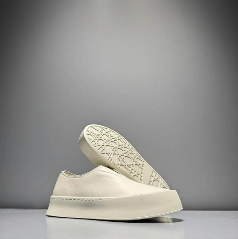 Hommes respirant mode personnalité en cuir véritable bas plate-forme mocassins marche hommes haute rue confortable sans lacet chaussures