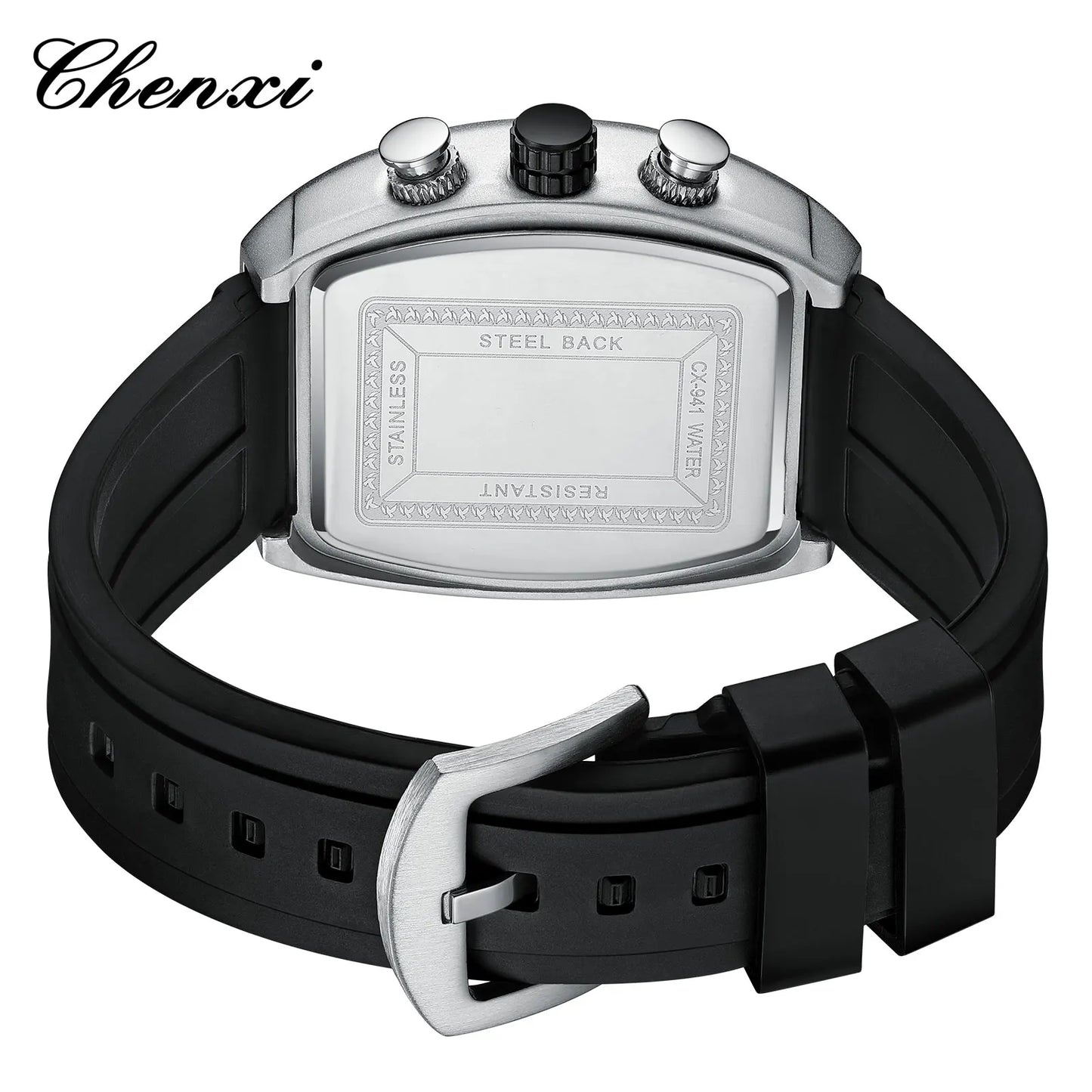 CHENXI-Montre de sport à quartz pour homme, bracelet en silicone noir, chronographe, date, marque originale, mode