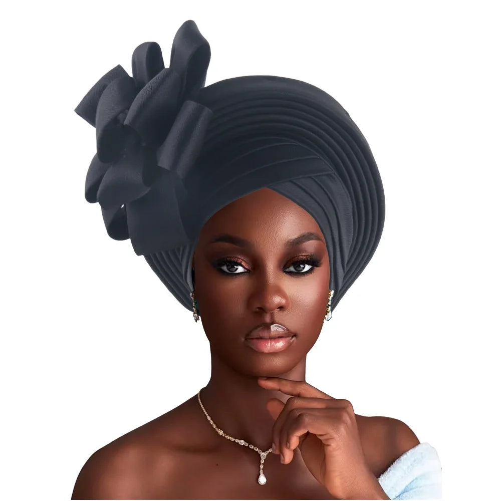 Grande fleur Turban casquette pour femmes élégant Auto Gele couvre-chef dame africaine bandeau Nigeria femme couvre-chef chapeau musulman