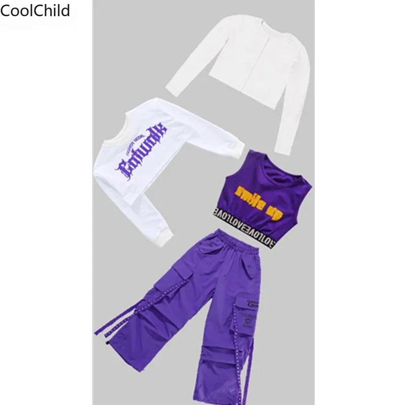 Haut court K-pop pour filles, pantalons cargo, cardigan de danse de rue pour enfants, olympiques streetwear pour enfants, ensembles de vêtements de groupe de filles Jazz