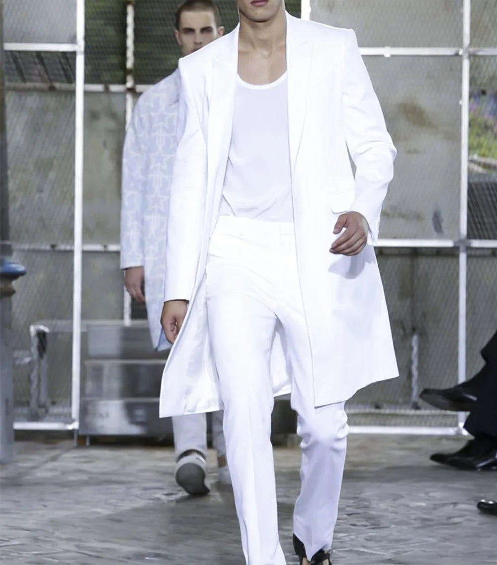Veste longue d'été, pantalon blanc, Tuxedos de marié, costumes de mariage pour hommes, blazer à revers, manteau 2 pièces, pantalon de bal, 2023