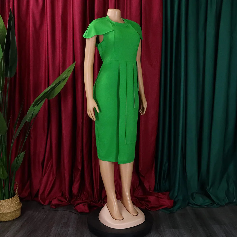 FairyShely-Robe drapée à manches courtes pour femmes, robe de soirée sexy, grande taille, monochromatique, grandes robes à volants pour dames, robe curvy serrée, 2025