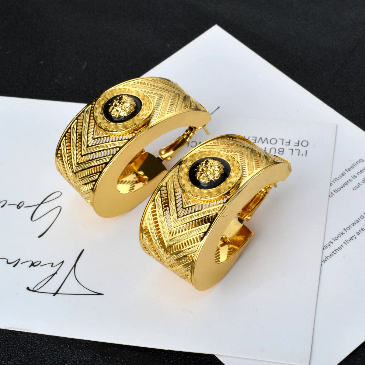 ZEADear – boucles d'oreilles ajourées couleur or 18 carats, en émail noir, gouttes d'huile, boucles d'oreilles, cadeaux de mariage du Nigeria et de l'afrique