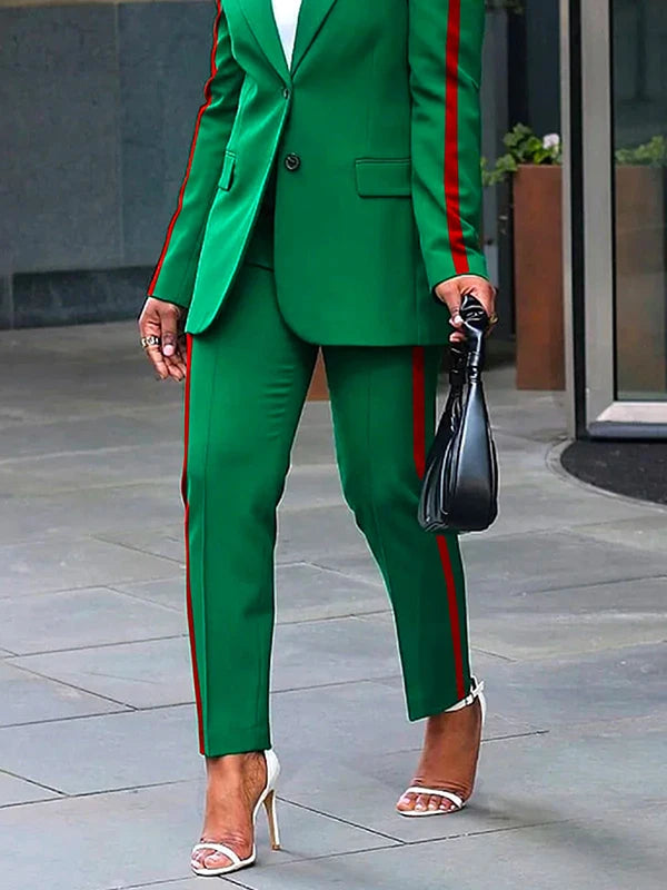 Freeacy 2025 nouveau Blazer décontracté pour femmes manteau Blazer vert à rayures latérales et pantalon taille haute vêtements de banlieue féminins