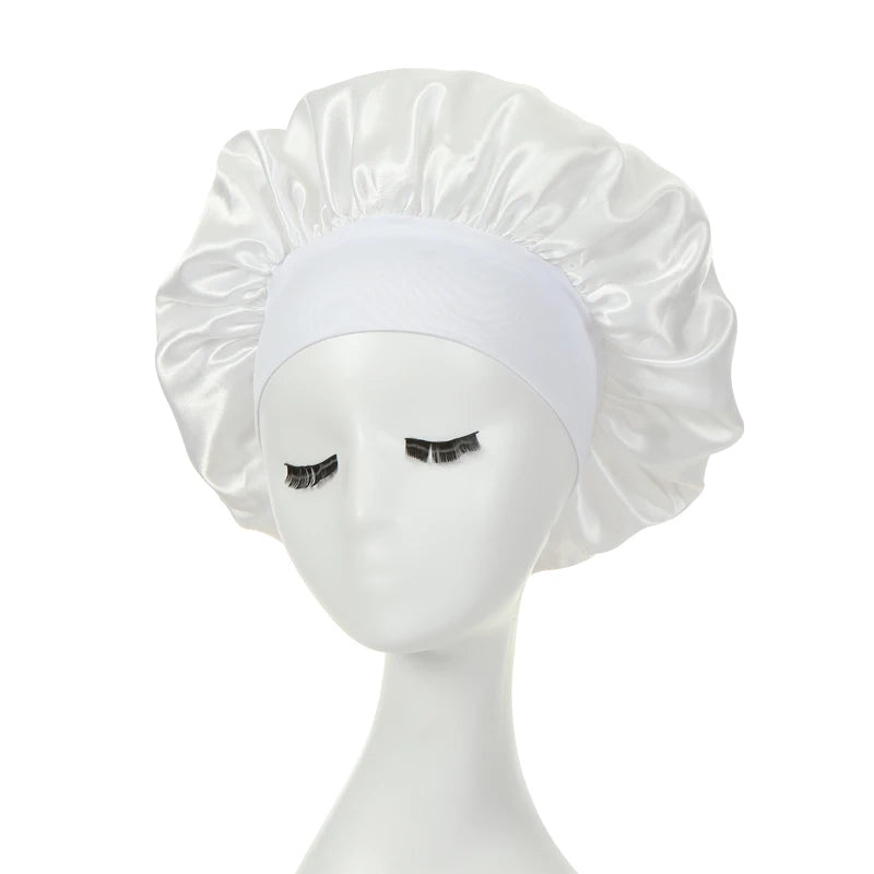 2 pièces lait Imitation soie large bord Satin tissu femmes cheveux chapeau Bonnet bande élastique chapeaux bonnets pour les femmes