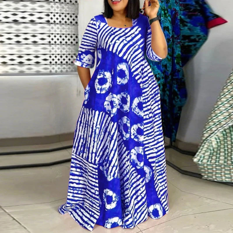 Grande taille femmes bohème Maxi Robe 2025 été imprimé longue Robe d'été VONDA plage fête robes demi manches décontracté Robe ample