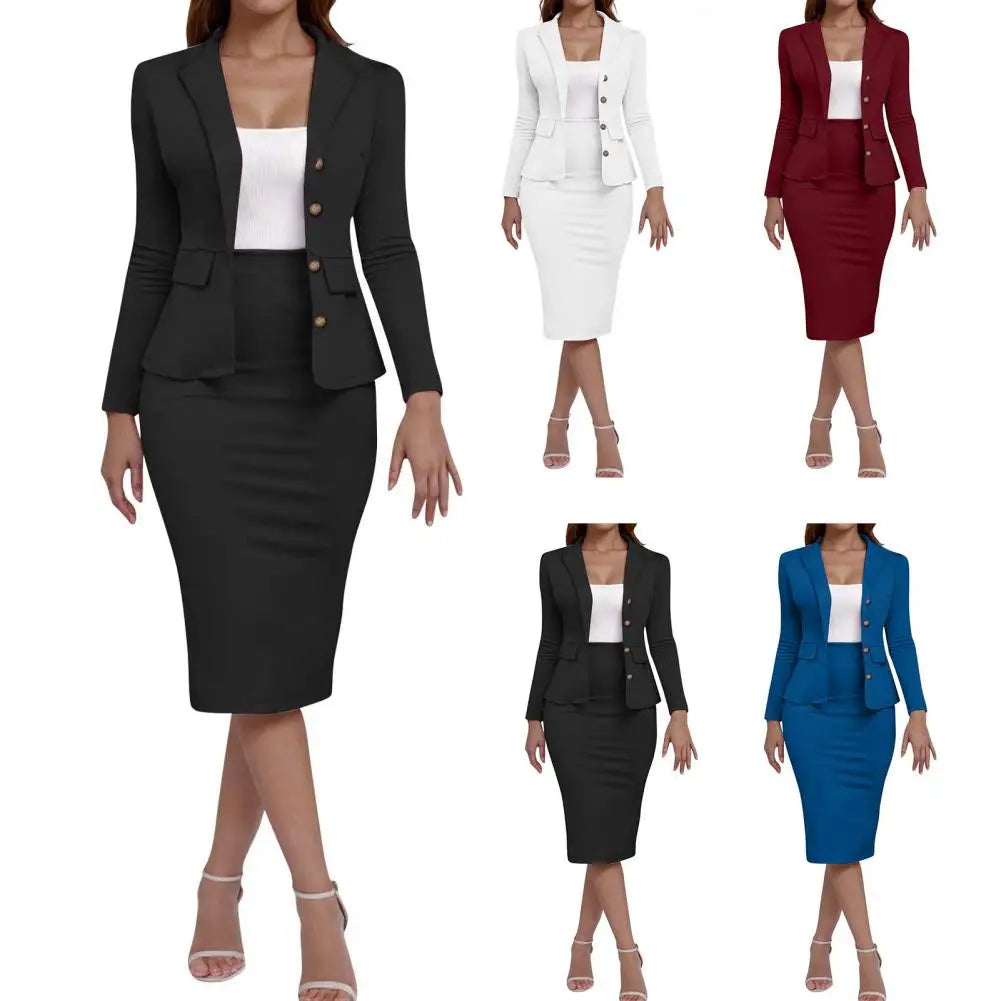 Ensemble jupe d'affaires pour femmes, 2 pièces, veste élégante à manches longues, jupe crayon, tenues de bureau, vêtements pour femmes