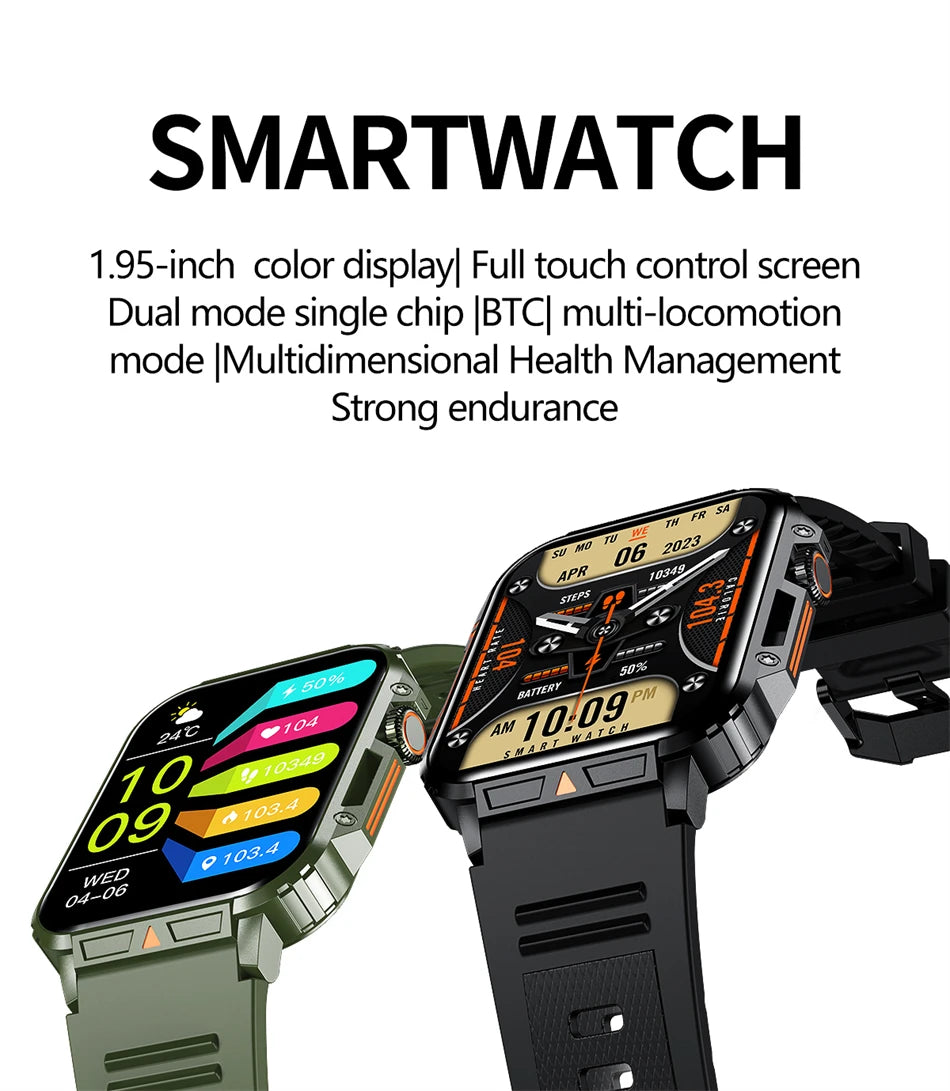 2024 nouveau 1.95 extérieur militaire homme montre intelligente hommes Bluetooth appel Smartwatch hommes pour Android IOS IP68 étanche Ftiness montres