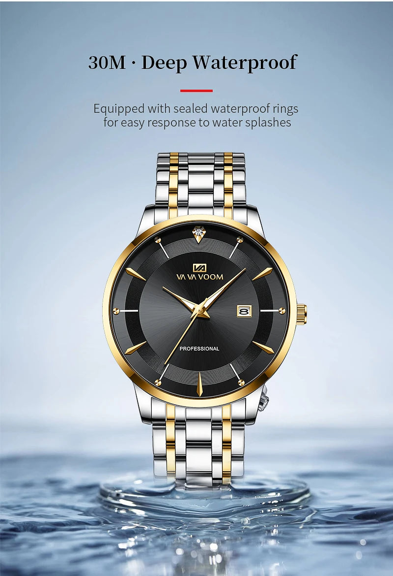 2024 nouveaux hommes montre en acier inoxydable Style d'affaires de luxe strass 43mm bleu or Quartz mouvement montre-bracelet Relogios Masculino