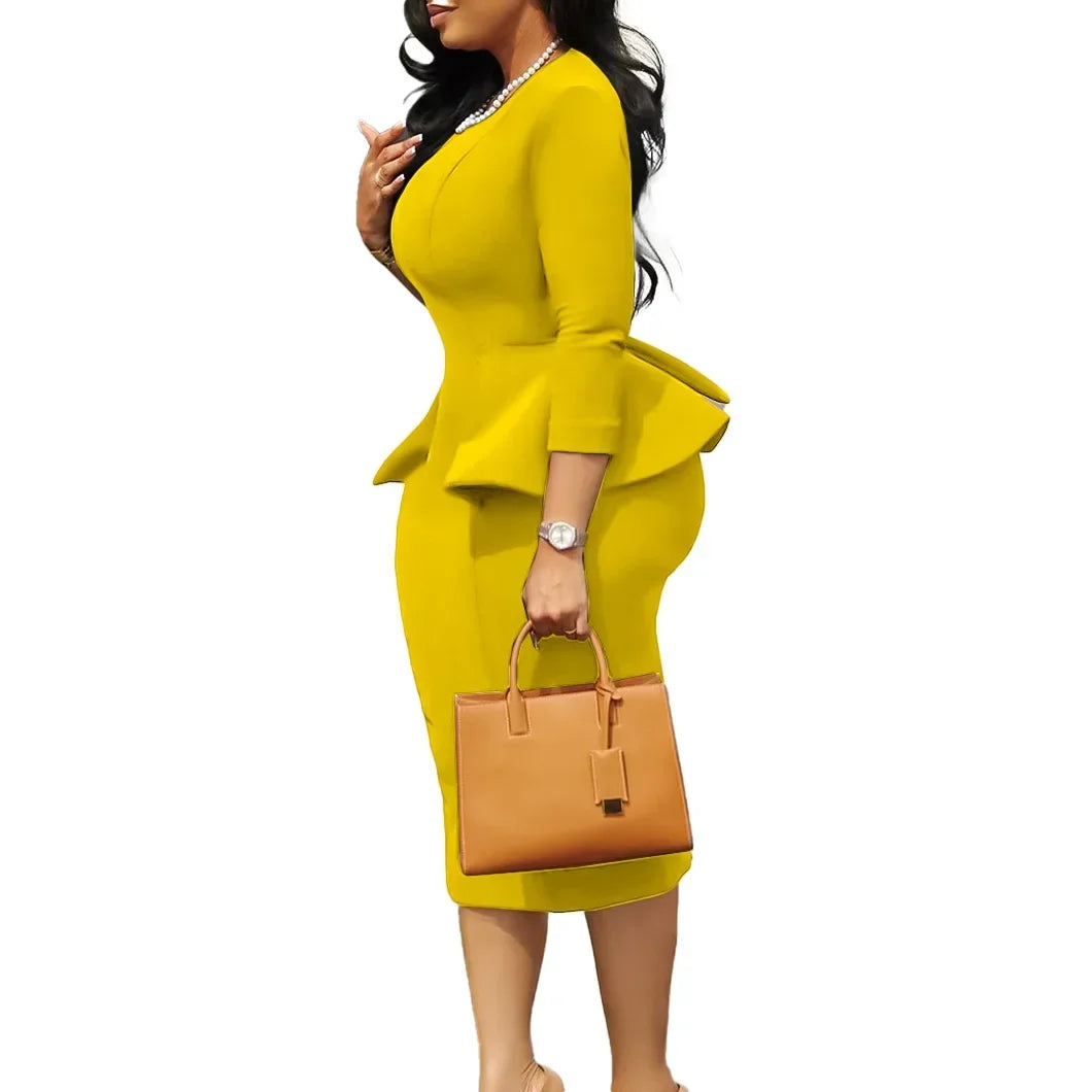 Robe Africaine Élégante à Manches 2025 et Col Rond pour Femme Tenue de Bureau à la Mode, Vêtements Africains, Été, 3/4