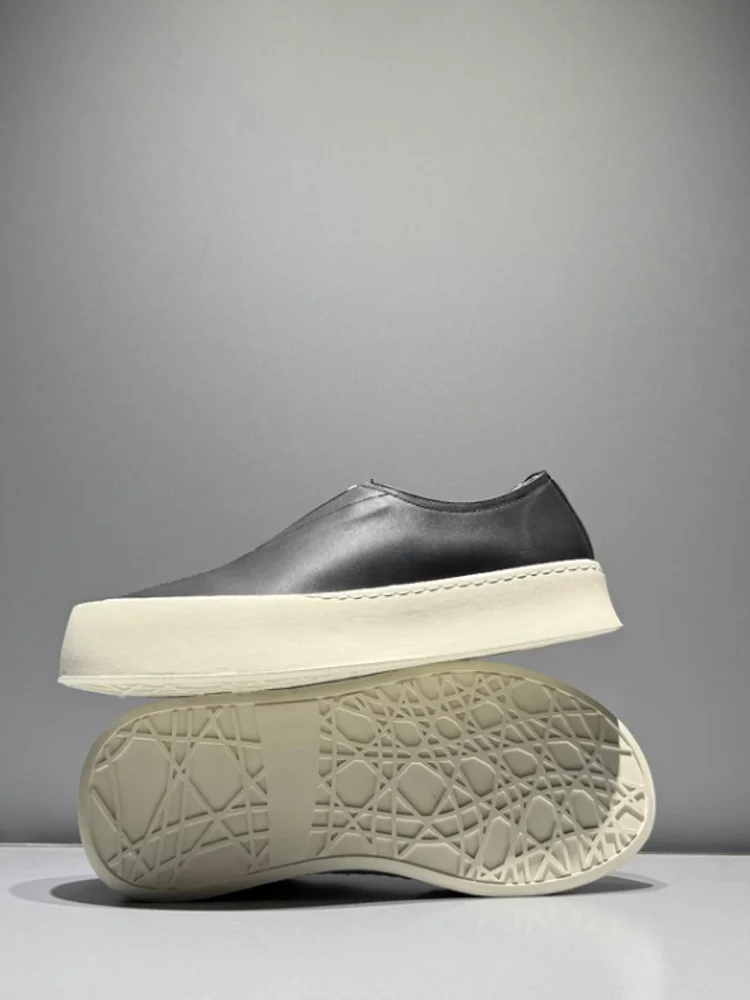 Hommes respirant mode personnalité en cuir véritable bas plate-forme mocassins marche hommes haute rue confortable sans lacet chaussures