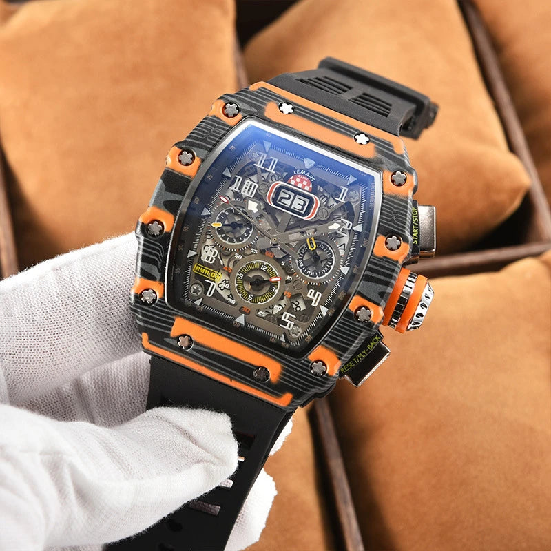 Nouvelle génération sport conception creuse montre d'affaires machines de sport modernes vent quartz petite montre artisanale à trois disques