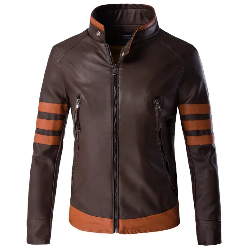 Blouson aviateur en cuir PU décontracté Wolverine pour hommes, manteau Lomatéritive, fermeture éclair, mince, grande taille, 5XL-M, automne, 2024