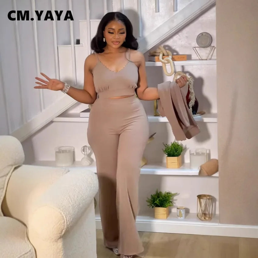 CM.YAYA – costume pantalon élégant pour femmes, Blazer à manches longues + haut assorti, ensemble deux pièces pour travail de rue OL, tenues d'automne en perles, 2025