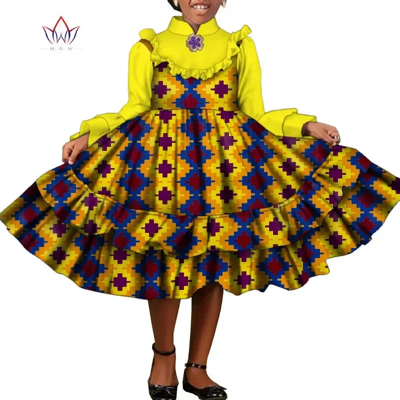 Bintarealwax-Vêtements traditionnels africains pour enfants, robes à volants pour filles, nouvelle mode, Dashiki mignon, WYT575