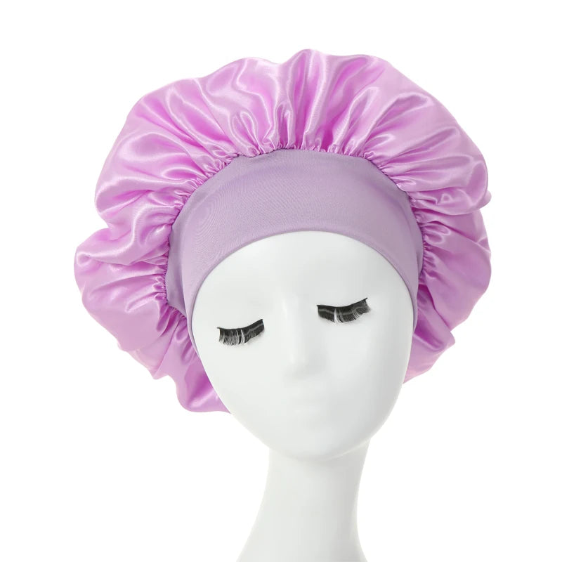 2 pièces lait Imitation soie large bord Satin tissu femmes cheveux chapeau Bonnet bande élastique chapeaux bonnets pour les femmes