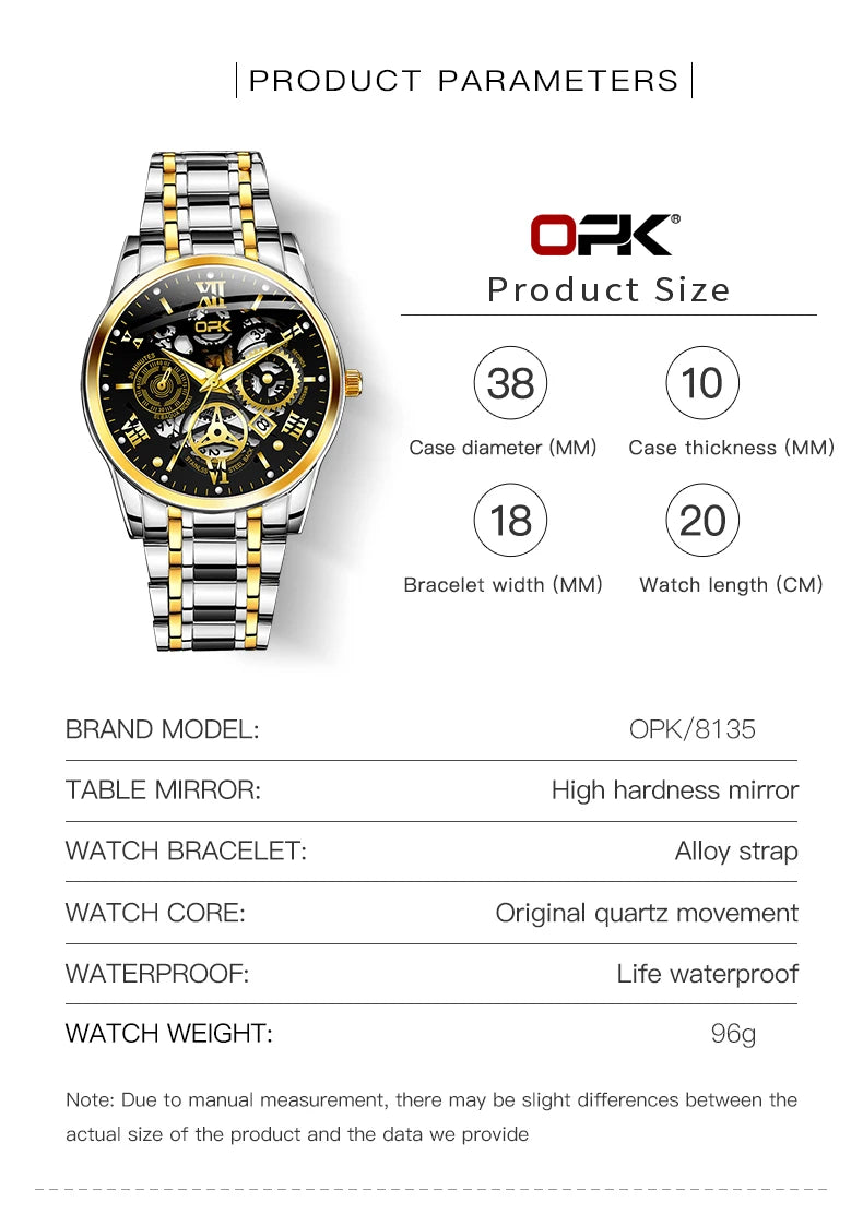 OPK8135-montre pour hommes, bracelet en acier avec lueur nocturne étanche