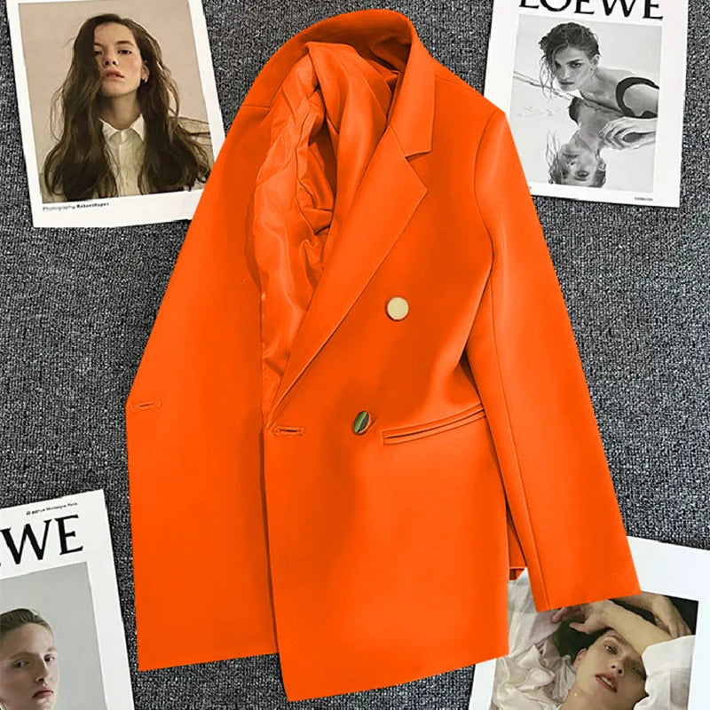 Couleur bonbon OL Blazer printemps automne cranté à manches longues Double boutonnage bouton en métal mince poche Blazer manteaux ZXFS-S602