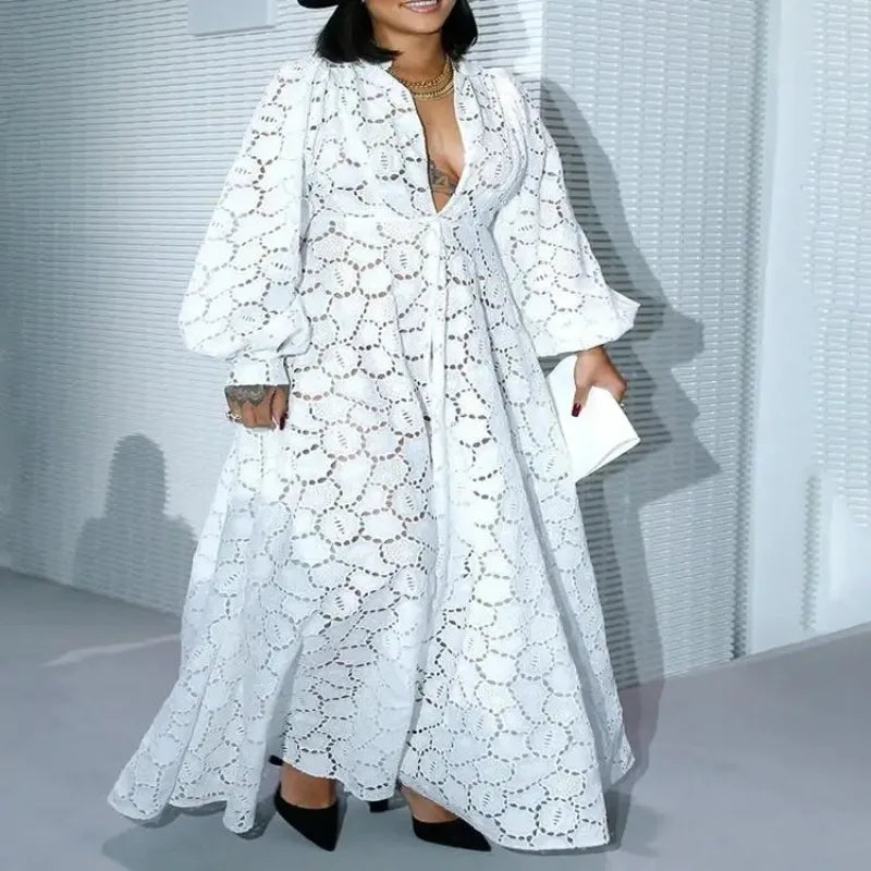 Robe Longue Blanche Élégante pour Femme, Tenue de Vacances, Mode Décontractée, Amissié, Manches sulf, Grande Taille, Style Boho Maxi