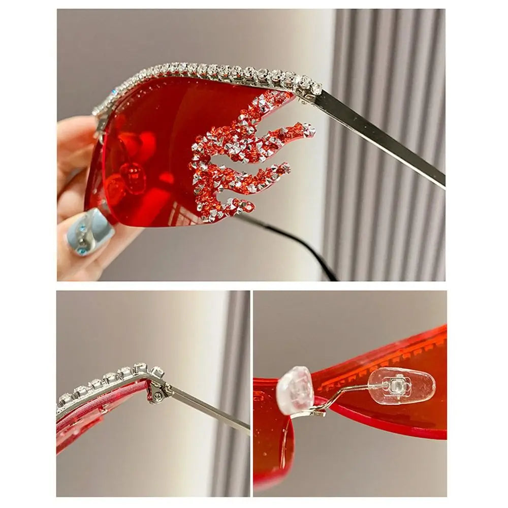 Y2K lunettes de soleil sans monture Punk irrégulière femme lunettes de soleil de luxe concepteur UV400 Protection diamant cristal nuances pour les femmes