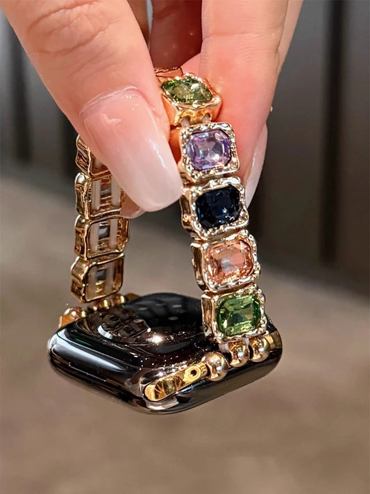 Bande de diamant élastique pour iWatch Ultra 10 9 8 7 6 5 Se 4, bracelet en métal pour femme Apple Watch 38mm 40mm 41mm 42mm 45mm 46mm 49mm