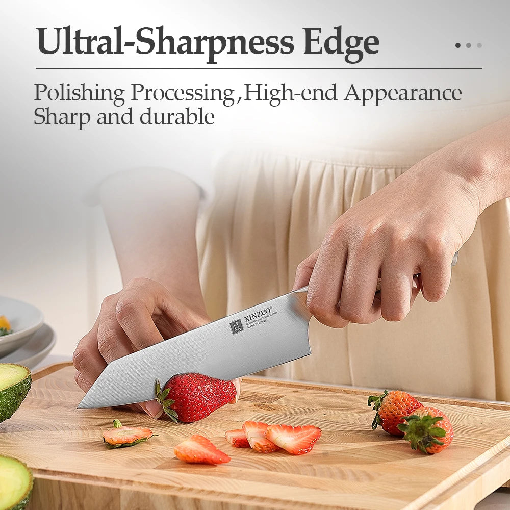 XINZUO 5,83 pouces Bunka couteau de chef allemand DIN 1.4116 acier 56 ± 2 HRC 15 ° Rivets en cuivre avec manche en bois d'olivier à 1 bords avec boîte cadeau