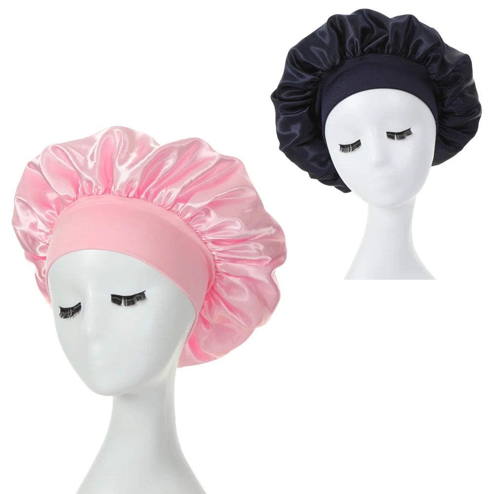 2 pièces lait Imitation soie large bord Satin tissu femmes cheveux chapeau Bonnet bande élastique chapeaux bonnets pour les femmes