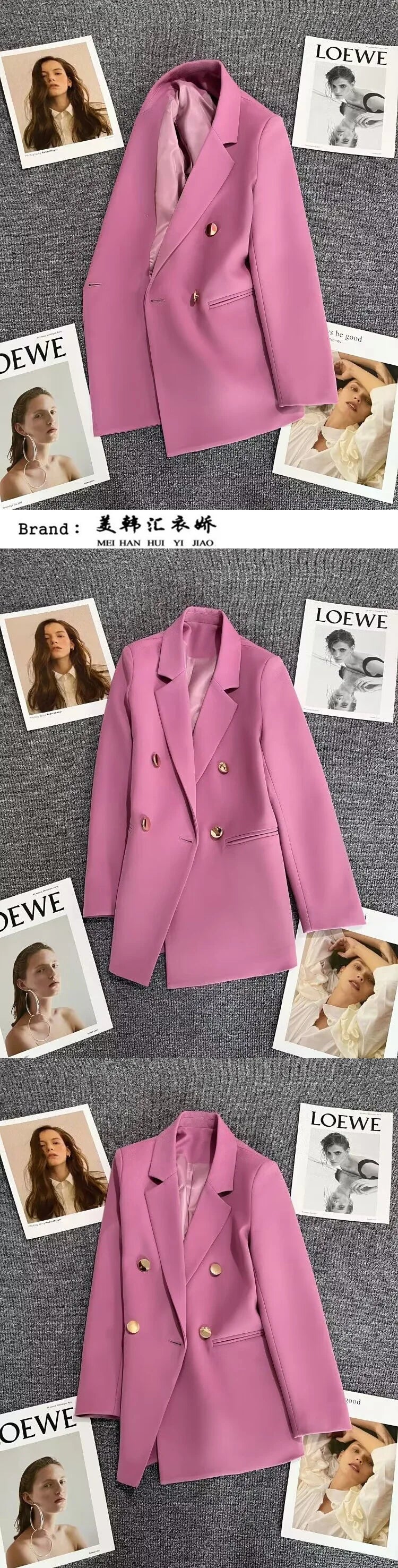 Couleur bonbon OL Blazer printemps automne cranté à manches longues Double boutonnage bouton en métal mince poche Blazer manteaux ZXFS-S602