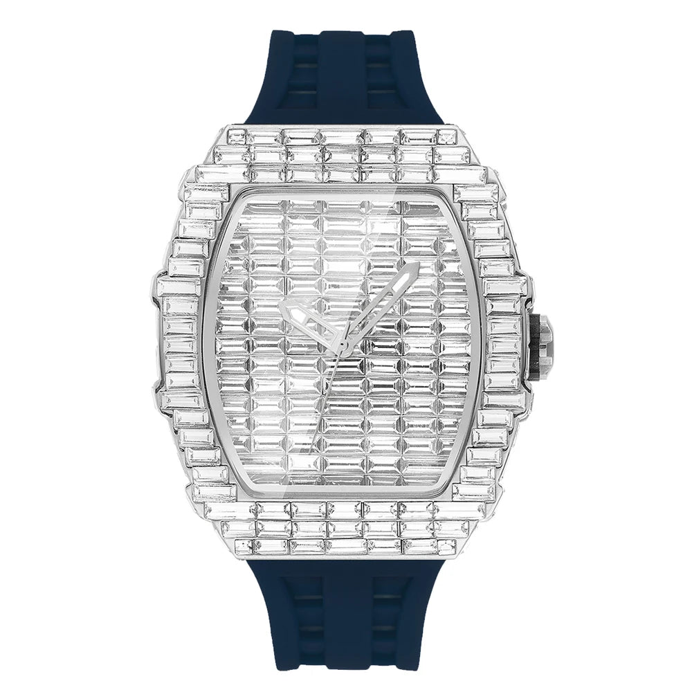 Montre-bracelet à Quartz pour hommes, marque de luxe, nouvelle collection créative, carrée, diamant scintillant, bracelet en caoutchouc, grand visage, cadeau, 2024
