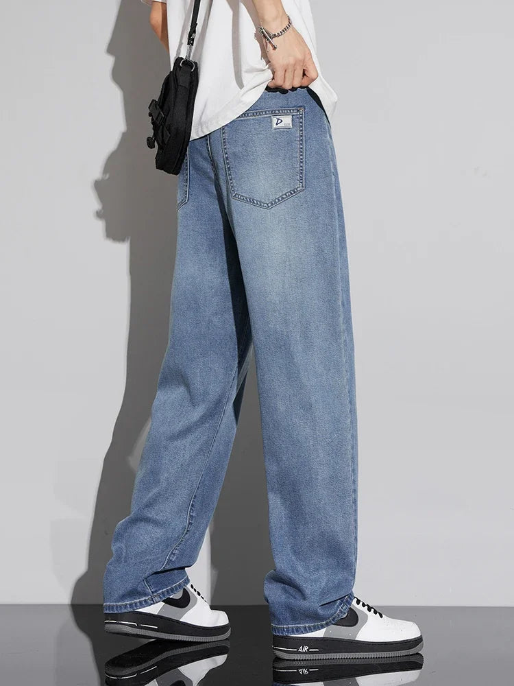 Jean Baggy d'été pour hommes, Baggy, drapé doux, ample, confortable, jambes larges, pantalon en soie glacée, rétro, élastique, décontracté, Denim