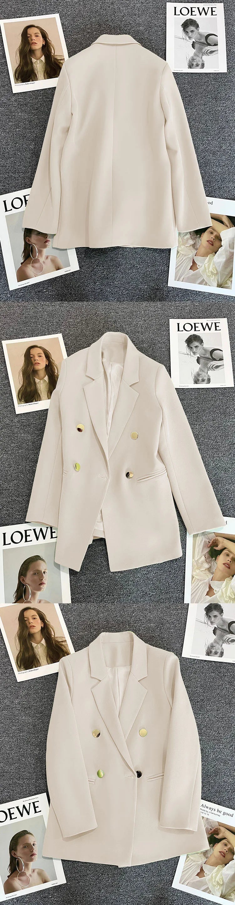 Couleur bonbon OL Blazer printemps automne cranté à manches longues Double boutonnage bouton en métal mince poche Blazer manteaux ZXFS-S602