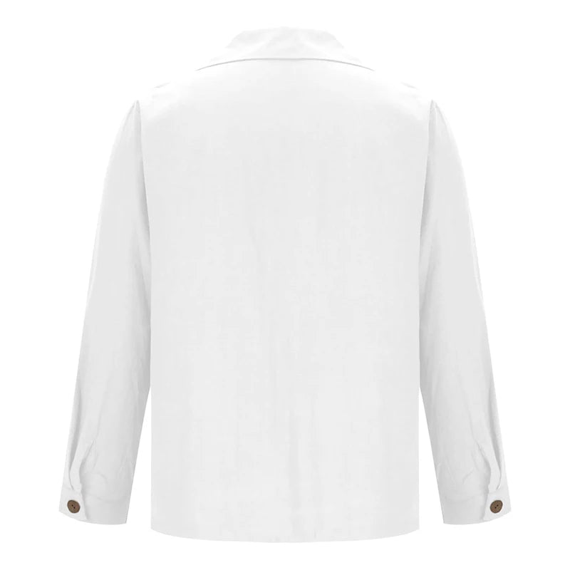 Chemises à col en V pour hommes, manches longues, double boutonnage, coupe couvertes, solide, document décontracté, mode confortable, automne