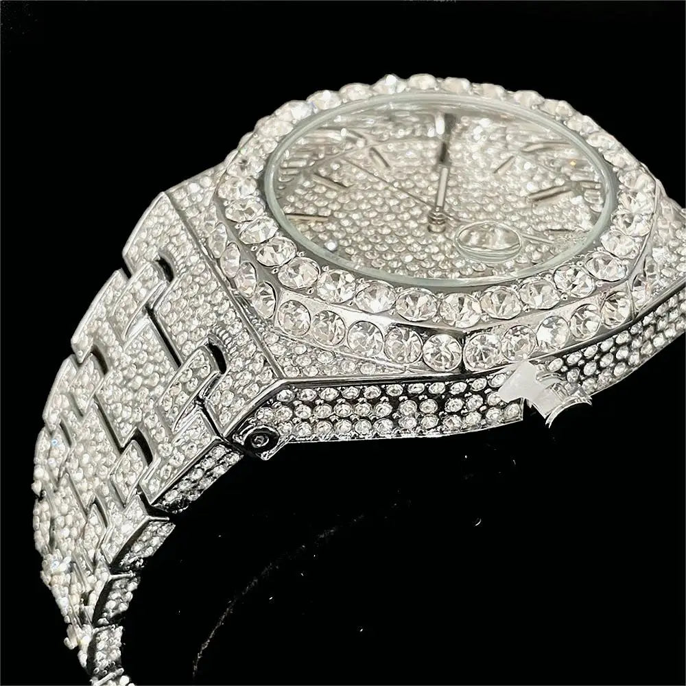 2024 Hip Hop hommes montres à quartz MISSFOX automatique Date glacé montre-bracelet mode bleu diamant bijoux montre pour homme livraison gratuite