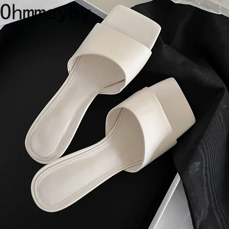 Pantoufles d'été à talons compensés pour femmes, élégantes, bout carré, diapositives à enfiler, robe d'extérieur, chaussures de Style de rue